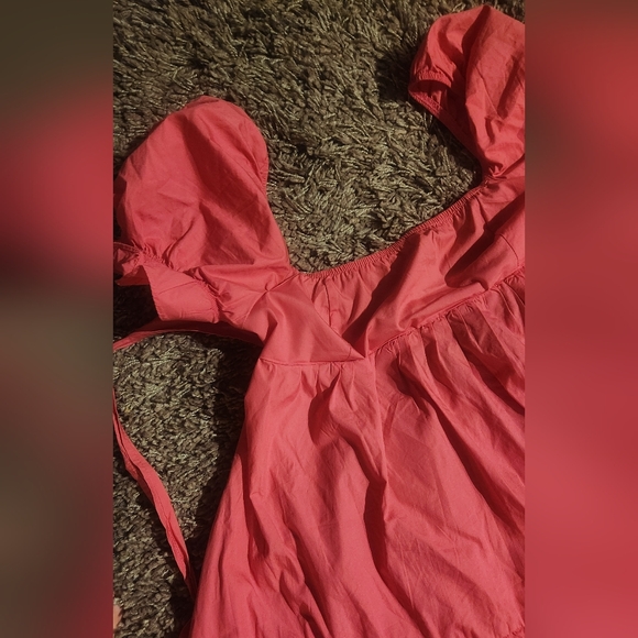 Pink cotton tie-back puff sleeve dress EUC - Picture 5 of 6